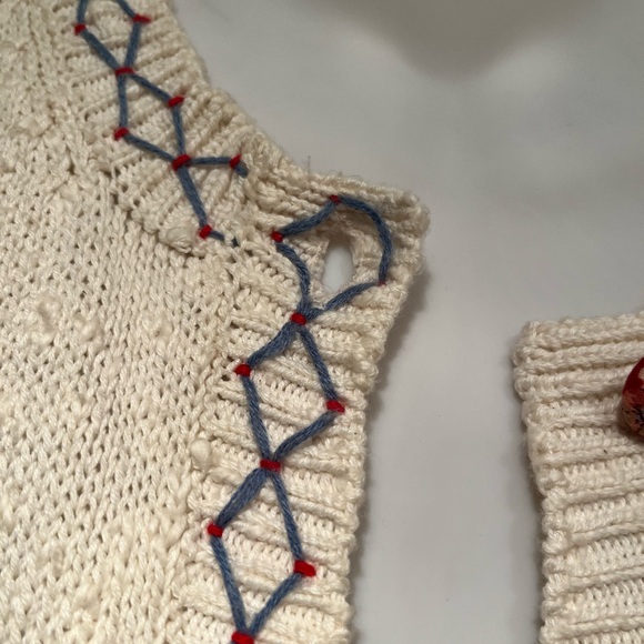 Vintage Susan Bristol Cream Teacher Cardigan Sweater Size M  Hand Embroidered - Picture 14 of 14